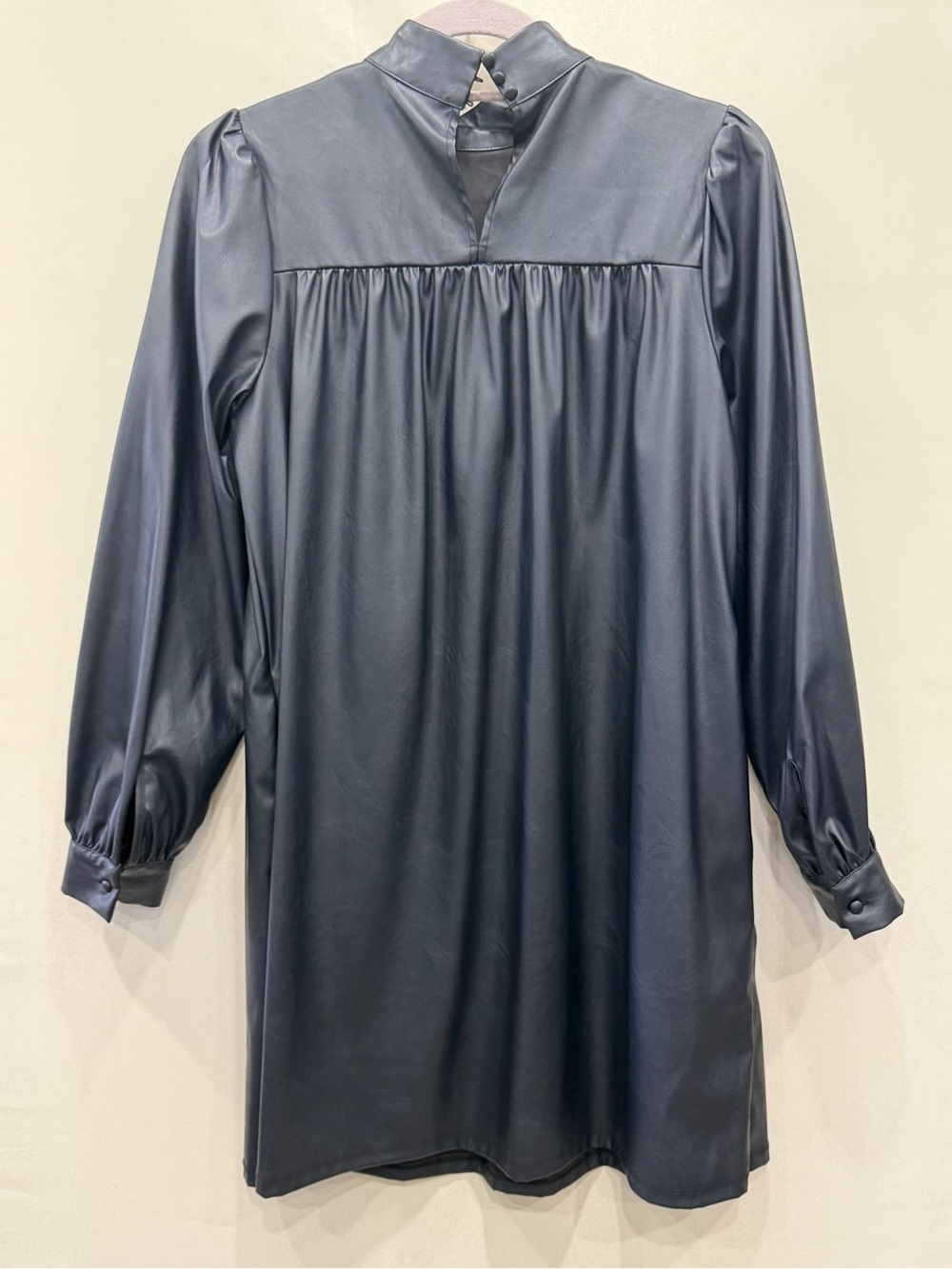 Who What Wear Black Faux Leather Mock-Neck Long-Sleeve Dress - Picture 12 of 16